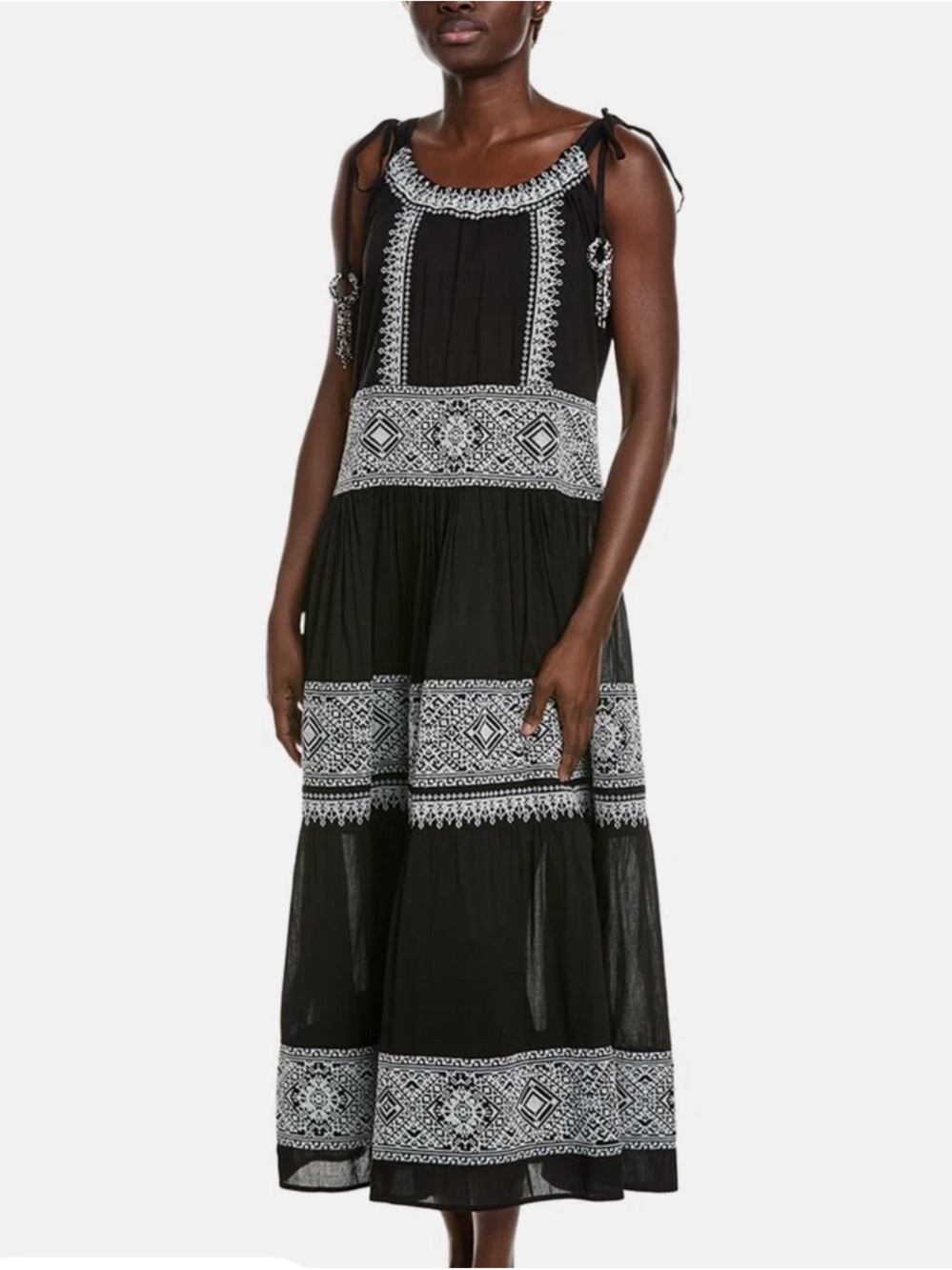 Ramy Brook Black Lexie Maxi Dress with White Embroidery Sz M- EUC